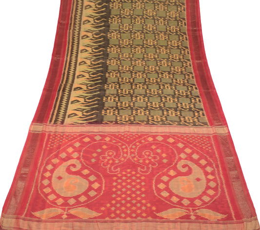 Sushila Vintage Pochampally Ikat Saree Pure Cotton Silk Hand Woven Sari Fabric