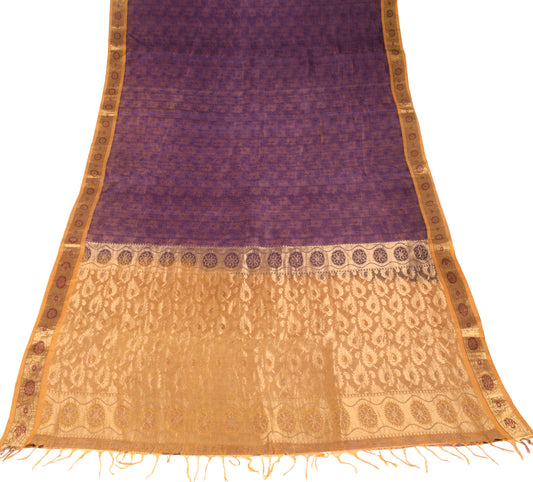 Sushila Vintage Pure South Silk Saree Purple Woven Brocade HEAVY Sari Craft Fabric