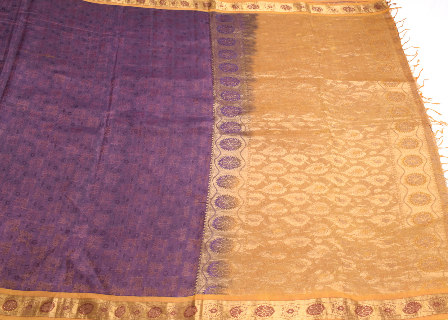 Sushila Vintage Pure South Silk Saree Purple Woven Brocade HEAVY Sari Craft Fabric