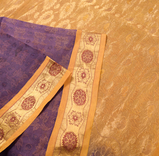 Sushila Vintage Pure South Silk Saree Purple Woven Brocade HEAVY Sari Craft Fabric