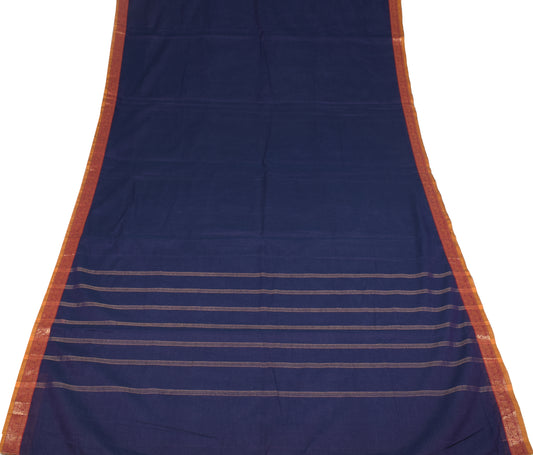 Sushila Vintage Blue Pure Cotton Saree Zari Woven Narayanpet Sari Craft Fabric