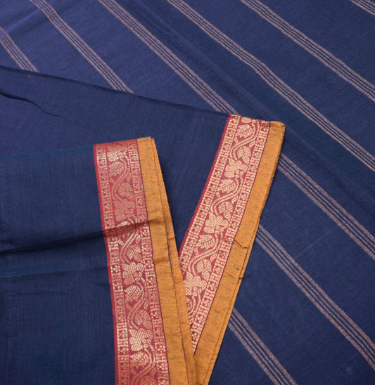 Sushila Vintage Blue Pure Cotton Saree Zari Woven Narayanpet Sari Craft Fabric