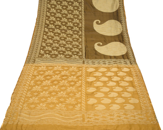 Sushila Vintage Green & Mustard Saree Pure silk Resham Woven Soft Sari Fabric