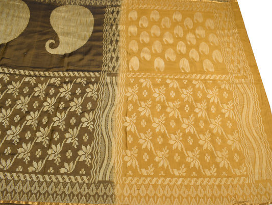 Sushila Vintage Green & Mustard Saree Pure silk Resham Woven Soft Sari Fabric