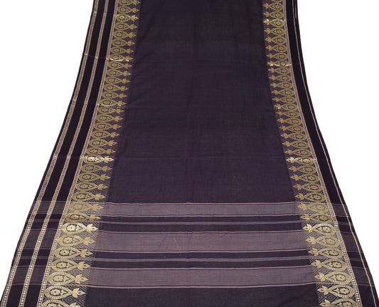 Sushila Vintage Dark Purple Saree Pure Cottons Woven Handloom Sari Craft Fabric