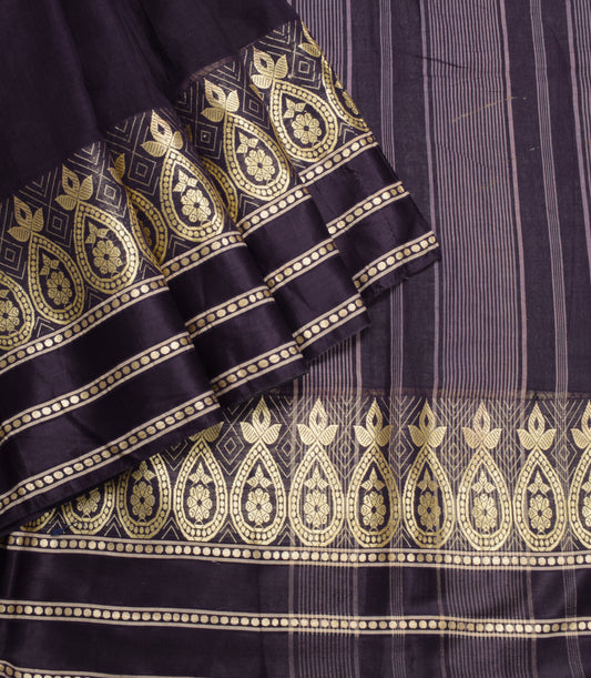 Sushila Vintage Dark Purple Saree Pure Cottons Woven Handloom Sari Craft Fabric