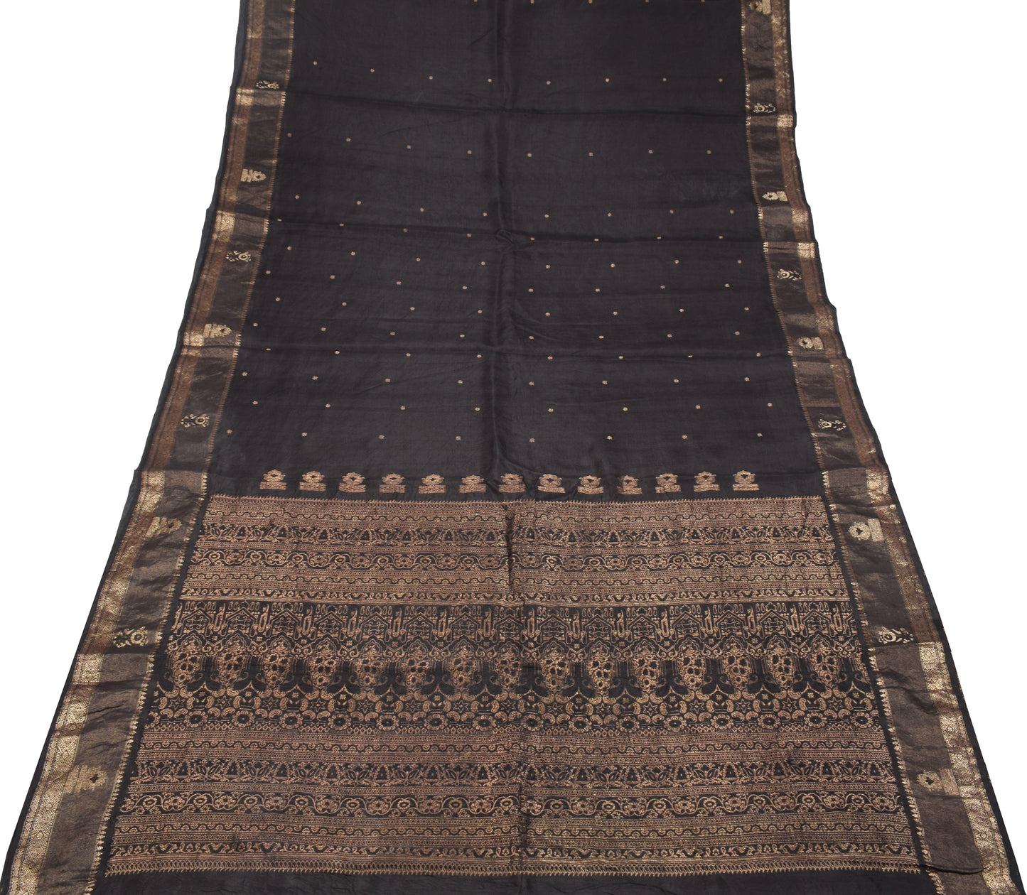 Sushila Vintage Black Zari Brocade Saree Pure Silk HEAVY 5YD Sari Craft Fabric