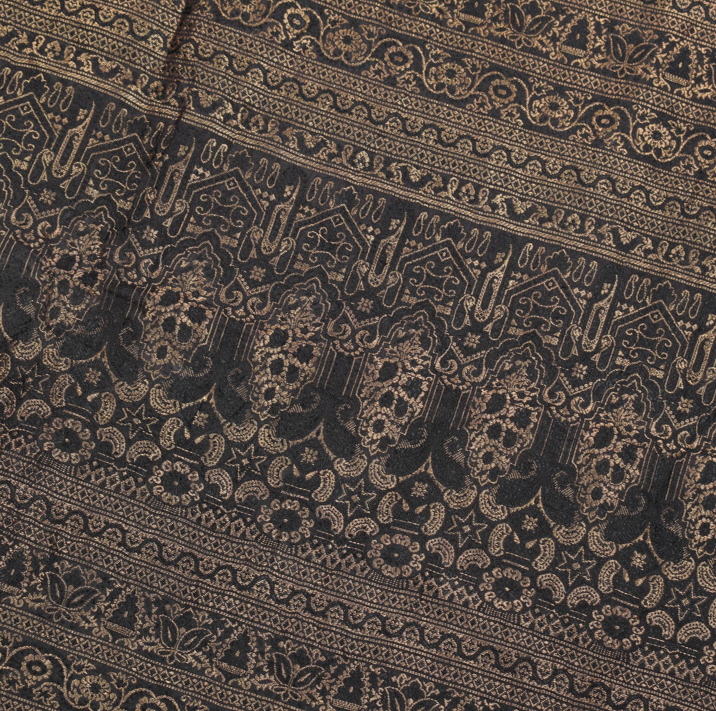 Sushila Vintage Black Zari Brocade Saree Pure Silk HEAVY 5YD Sari Craft Fabric