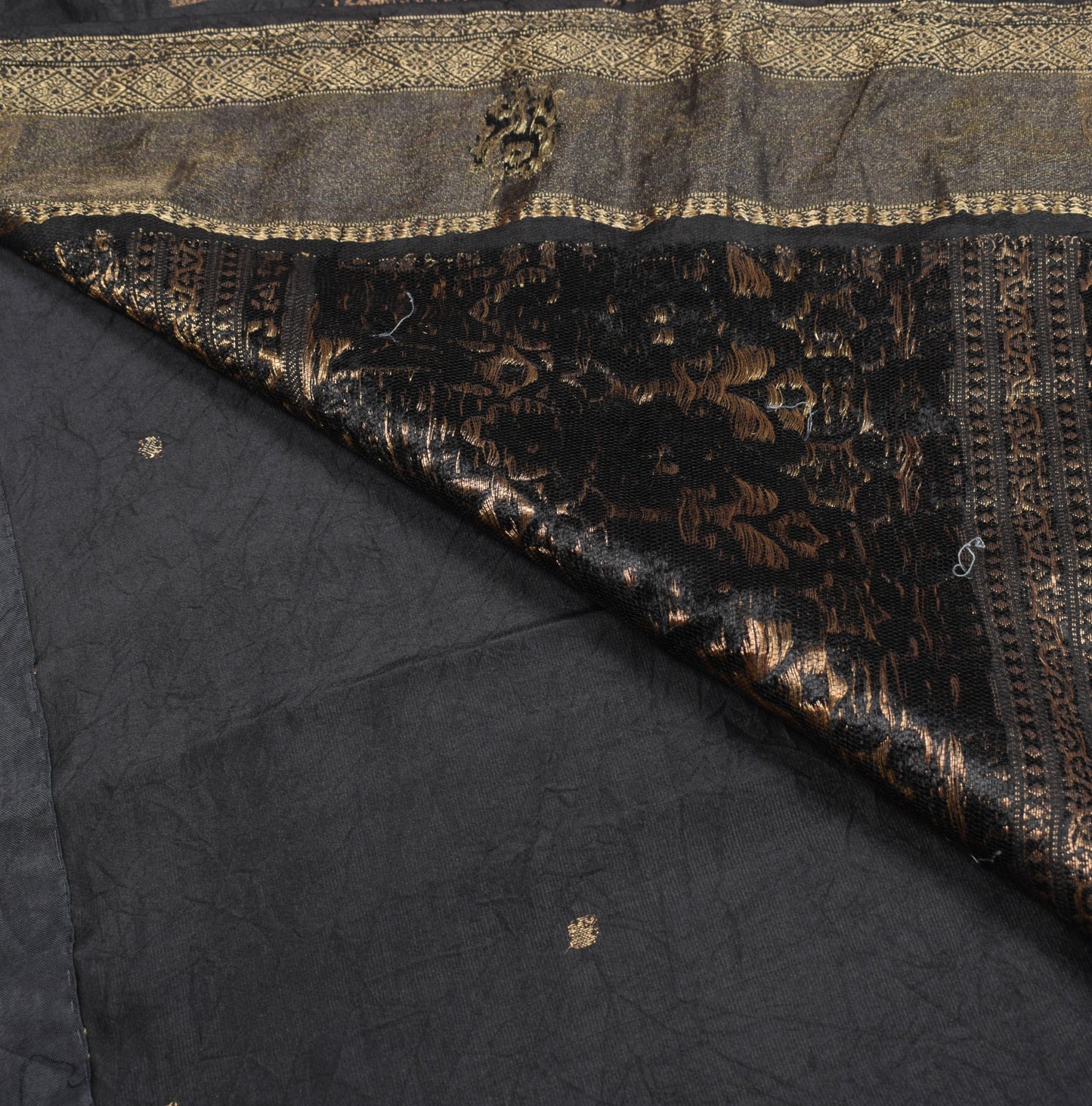 Sushila Vintage Black Zari Brocade Saree Pure Silk HEAVY 5YD Sari Craft Fabric
