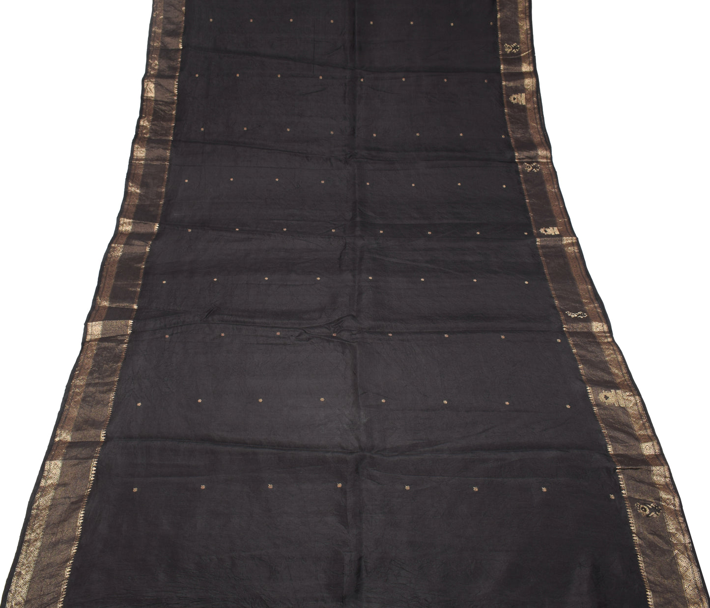 Sushila Vintage Black Zari Brocade Saree Pure Silk HEAVY 5YD Sari Craft Fabric