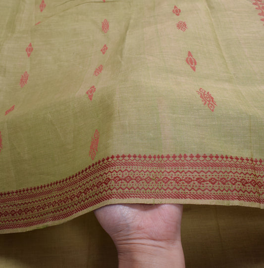 Sushila Vintage Green Saree Pure Cotton Hand Woven Sari Craft Fabric