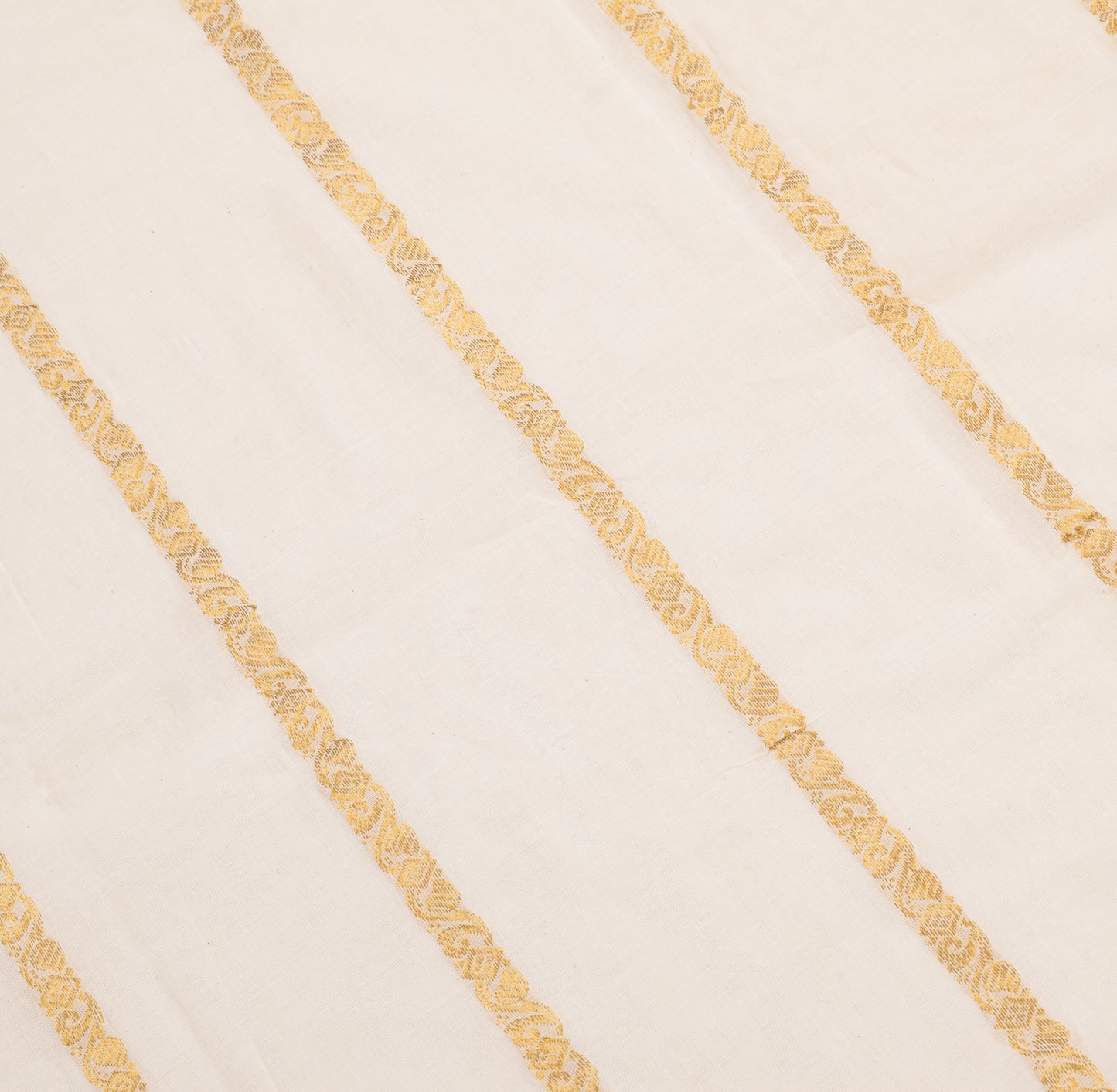 Sushila Vintage Kerala Kasavu Pure Cotton Saree Gold Zari Brocade Cream Sari Fabric