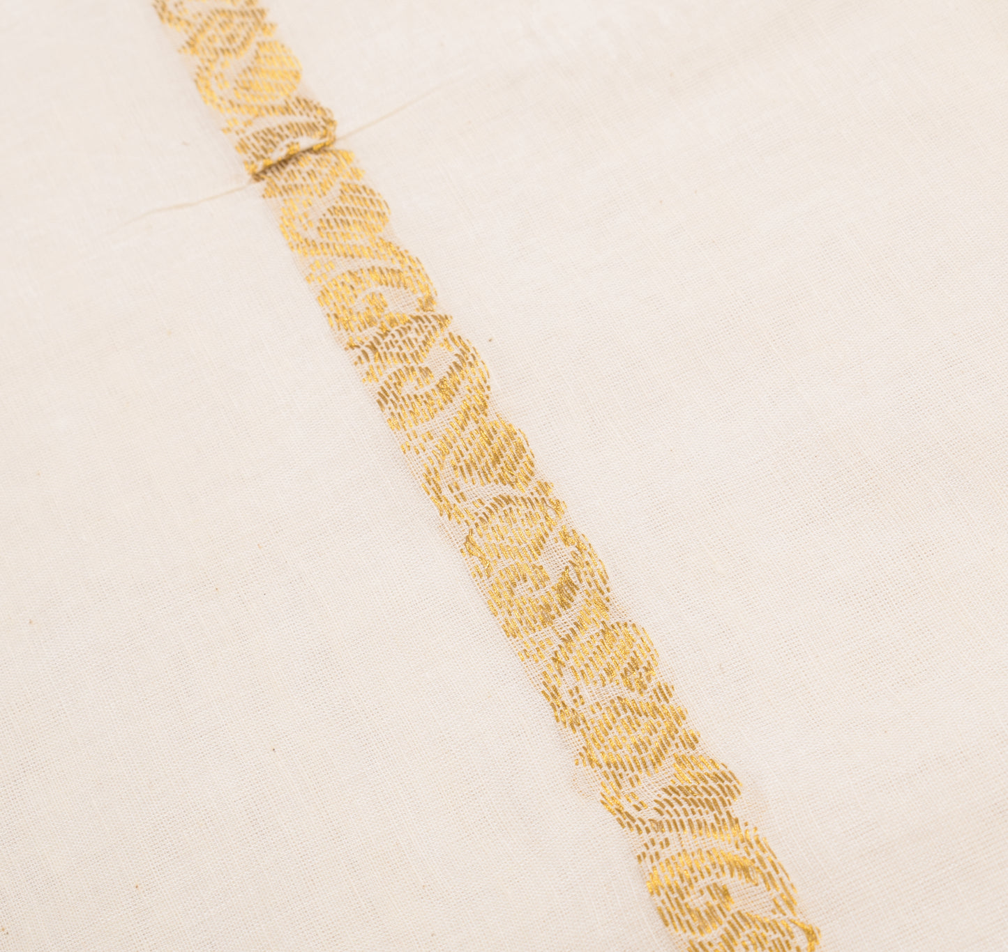 Sushila Vintage Kerala Kasavu Pure Cotton Saree Gold Zari Brocade Cream Sari Fabric
