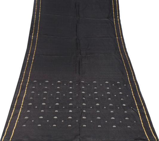 Sushila Vintage Pure Silk Black Saree Resham Zari Brocade Soft Sari Fabric