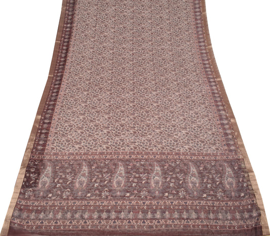 Sushila Vintage Light Brown Saree Art Silk Woven & Print 6YD Sari Fabric