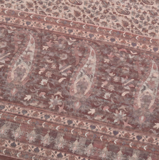 Sushila Vintage Light Brown Saree Art Silk Woven & Print 6YD Sari Fabric