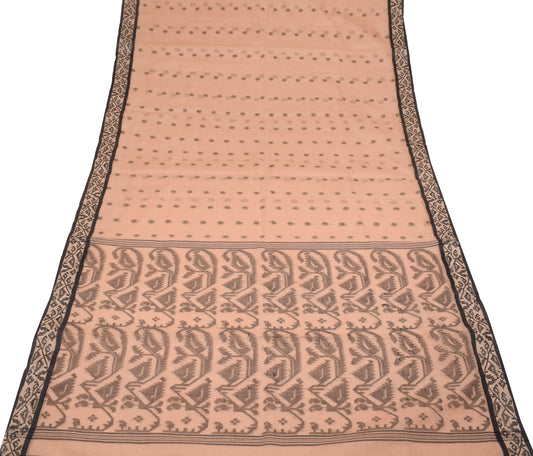 Sushila Vintage Peach Pure Cotton Saree Dhaki Jamdani Handwoven Sari Fabric
