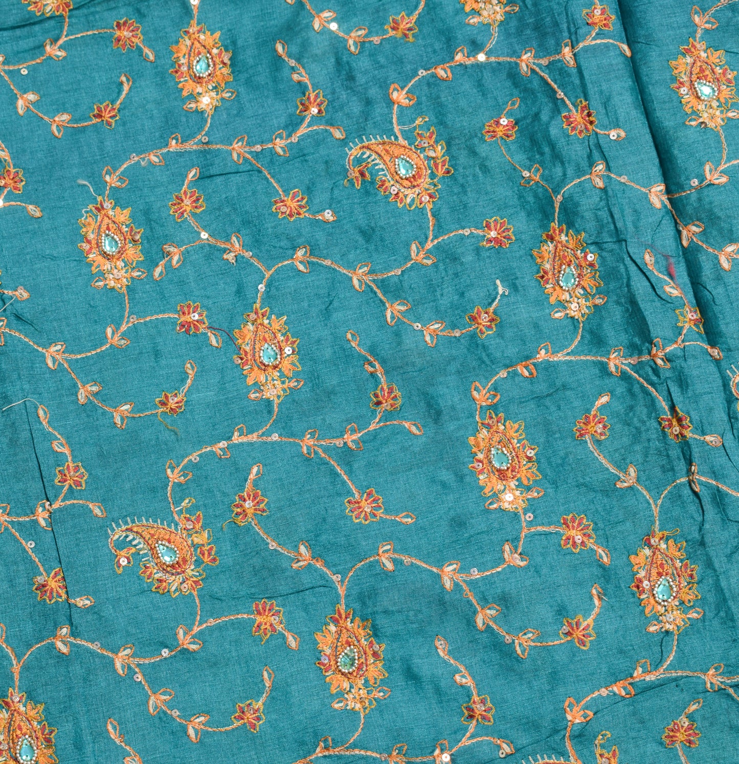 Sushila Vintage Teal Blue Saree Pure Tussar Silk Embroidered Zari Woven Sari Craft Fabric