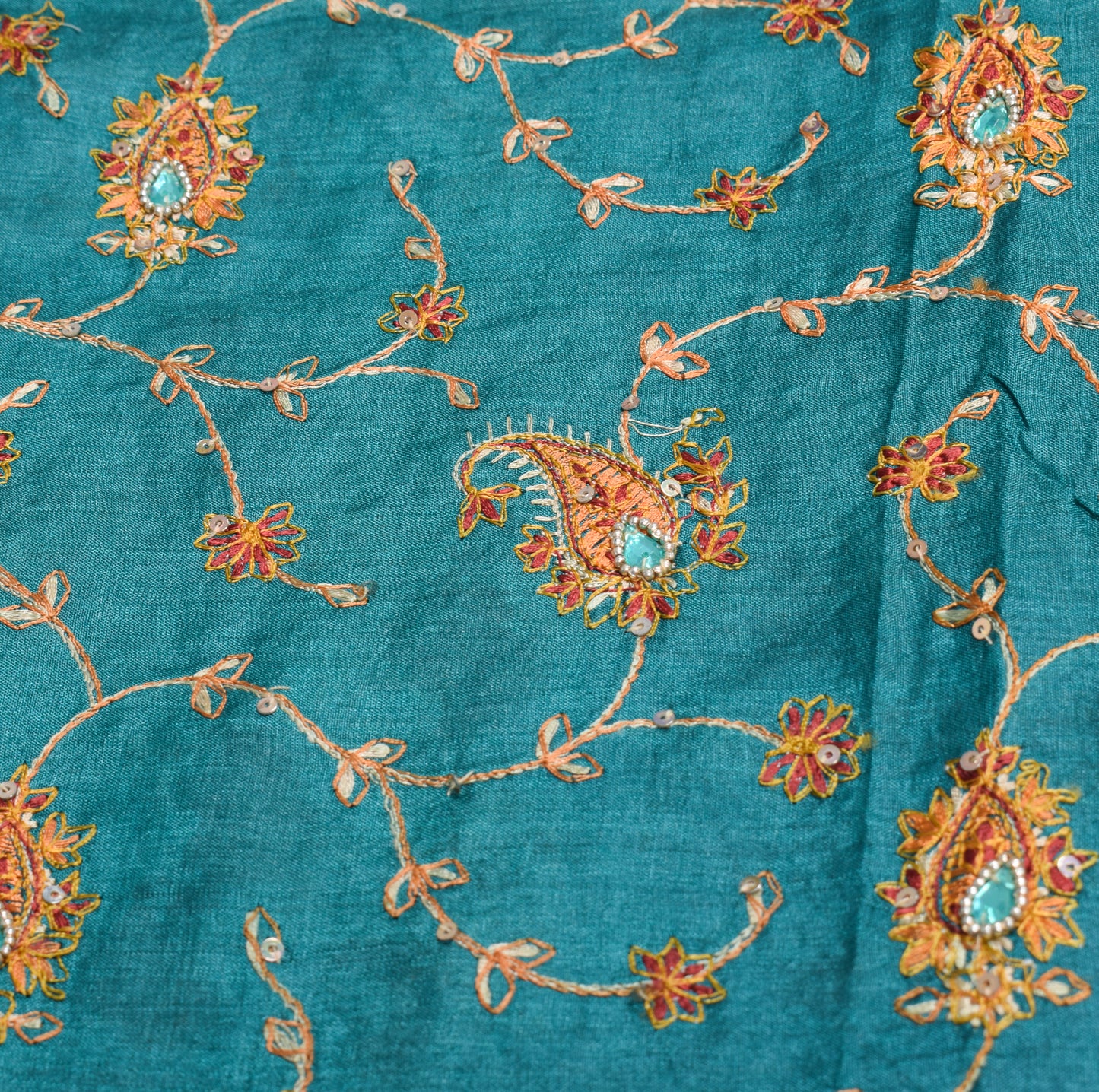 Sushila Vintage Teal Blue Saree Pure Tussar Silk Embroidered Zari Woven Sari Craft Fabric