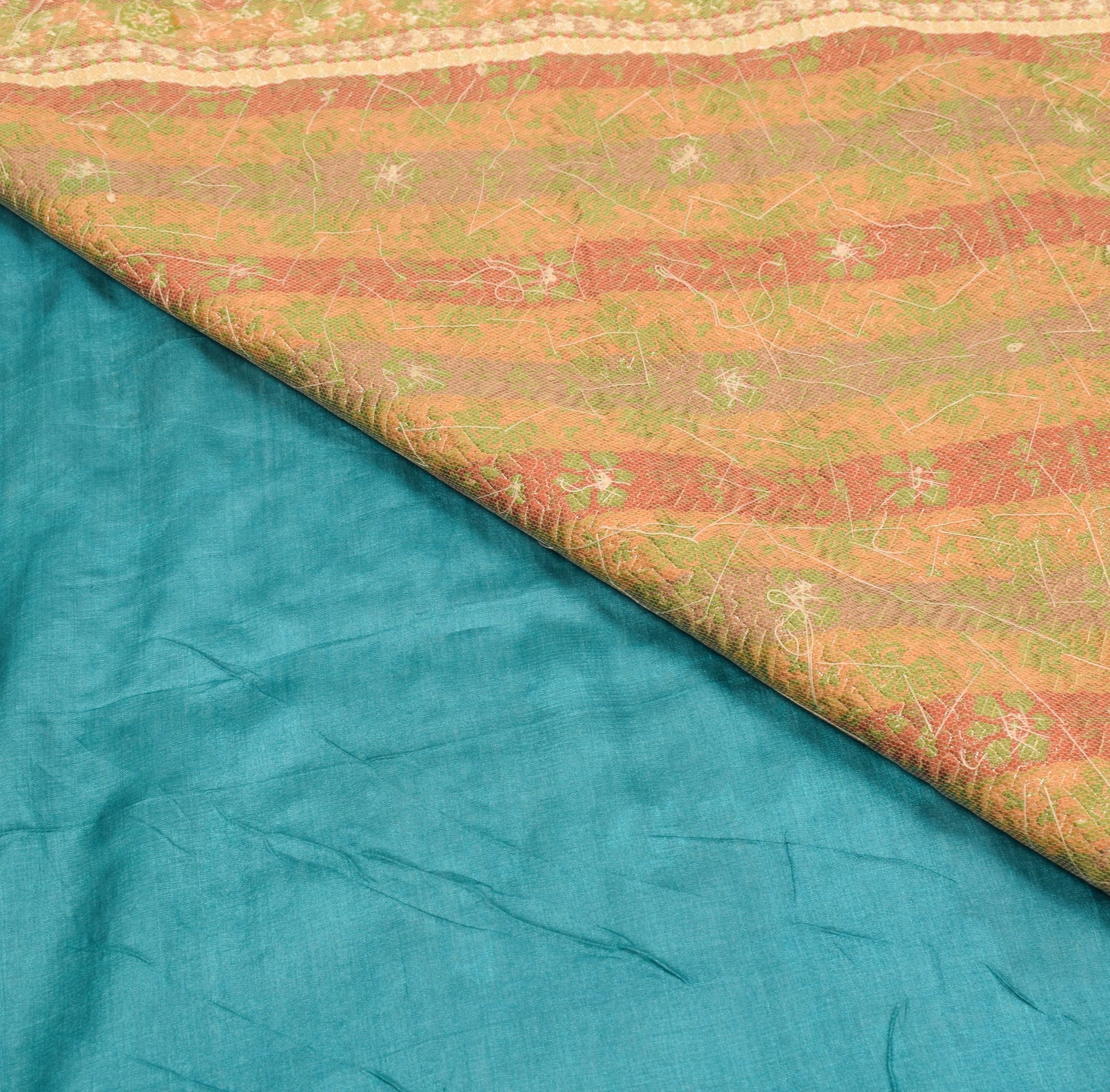 Sushila Vintage Teal Blue Saree Pure Tussar Silk Embroidered Zari Woven Sari Craft Fabric