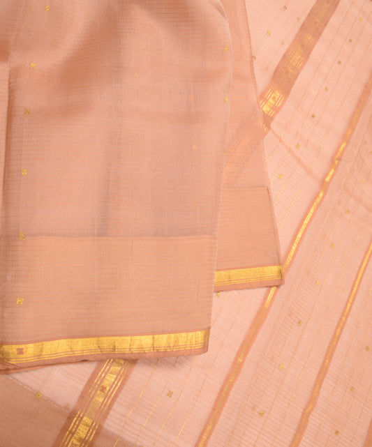 Sushila Vintage Peach Saree Gold Zari Brocade Pure Silk Sari Craft Fabric