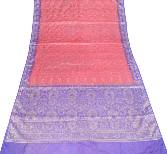 Sushila Vintage Pink Purple Saree Resham Woven Pure Tussar Silk Soft Sari Fabri