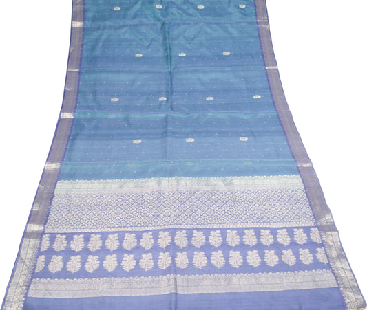 Sushila Vintage Green Purple Dual Toned Saree Pure Silk Zari Brocade Sari Craft Fabric