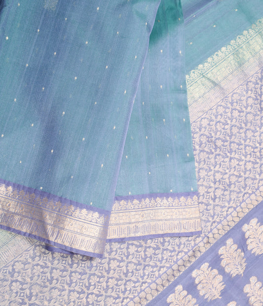 Sushila Vintage Green Purple Dual Toned Saree Pure Silk Zari Brocade Sari Craft Fabric