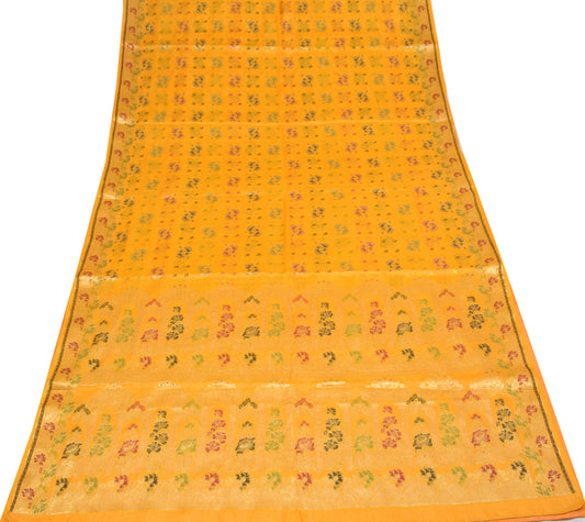 Sushila Vintage Yellow Saree Resahm Zari Woven Pure Tussar Silk Sari Craft Fabric