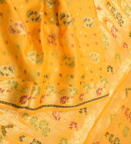 Sushila Vintage Yellow Saree Resahm Zari Woven Pure Tussar Silk Sari Craft Fabric