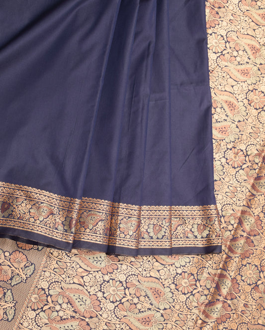 Sushila Vintage Dark Navy Blue Saree Art Silk Woven Border Pallu 6YD Sari Fabric