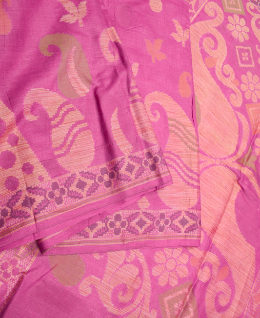Sushila Vintage Magenta Saree Pure Tussar Silk Resahm Woven Sari Craft Fabric