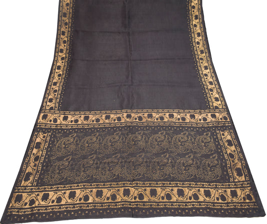 Sushila Vintage HEAVY Black Saree Brocade Border Pallu Pure Silk Sari