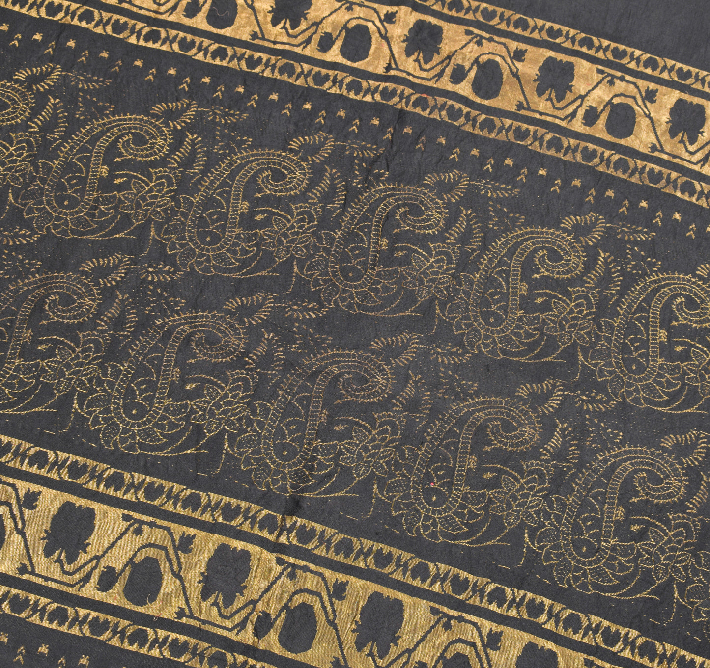 Sushila Vintage HEAVY Black Saree Brocade Border Pallu Pure Silk Sari