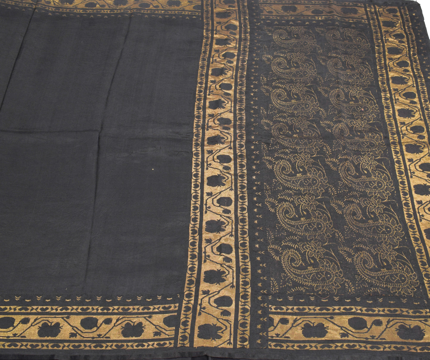 Sushila Vintage HEAVY Black Saree Brocade Border Pallu Pure Silk Sari