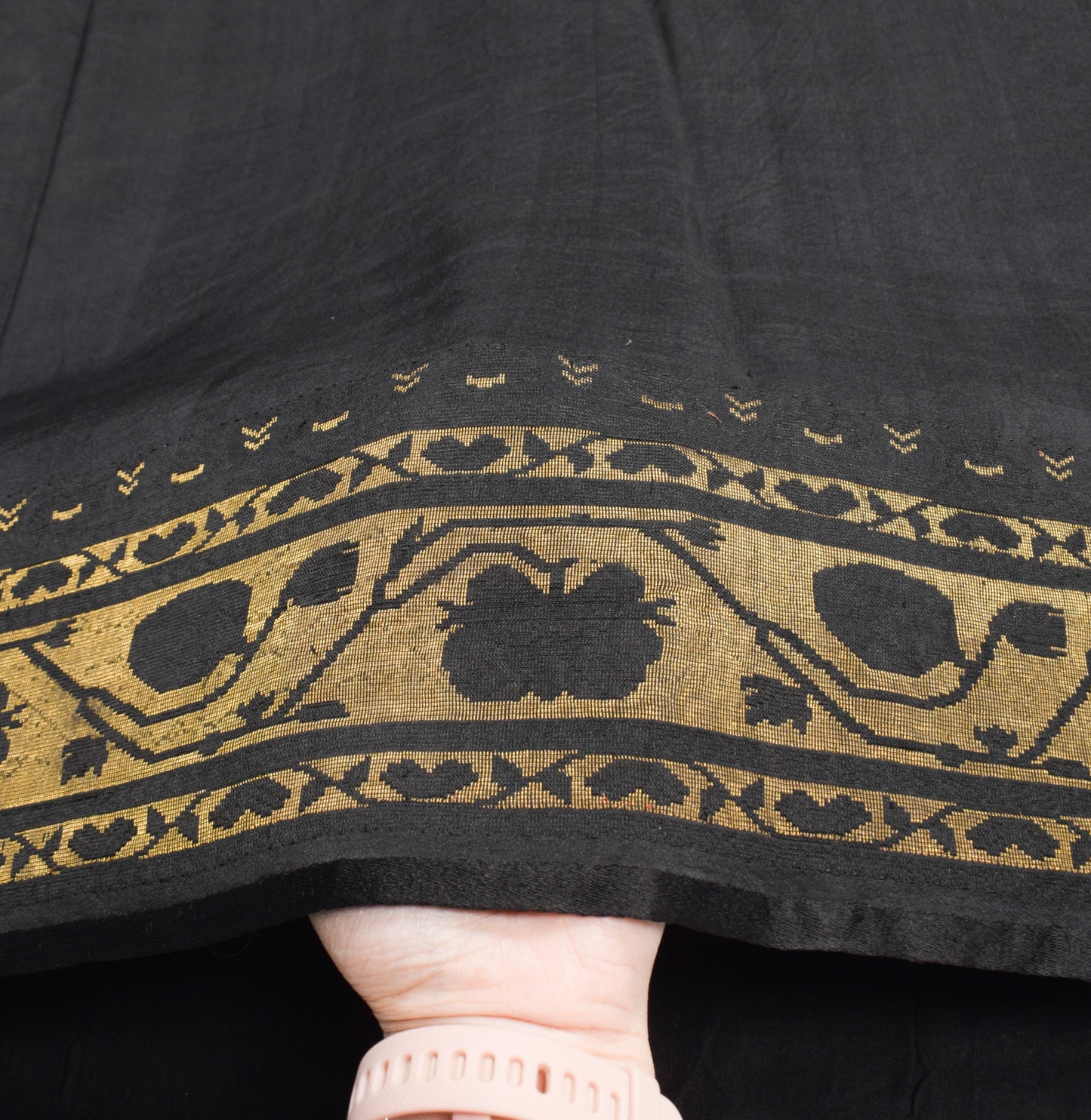 Sushila Vintage HEAVY Black Saree Brocade Border Pallu Pure Silk Sari