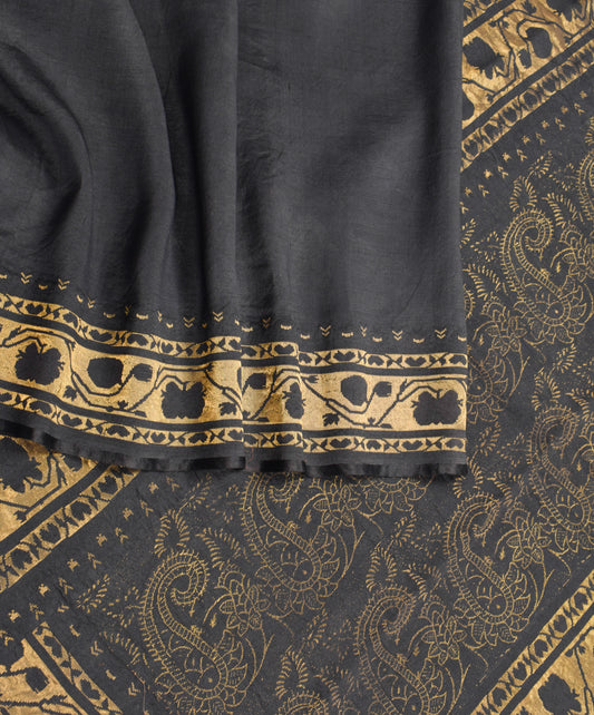 Sushila Vintage HEAVY Black Saree Brocade Border Pallu Pure Silk Sari