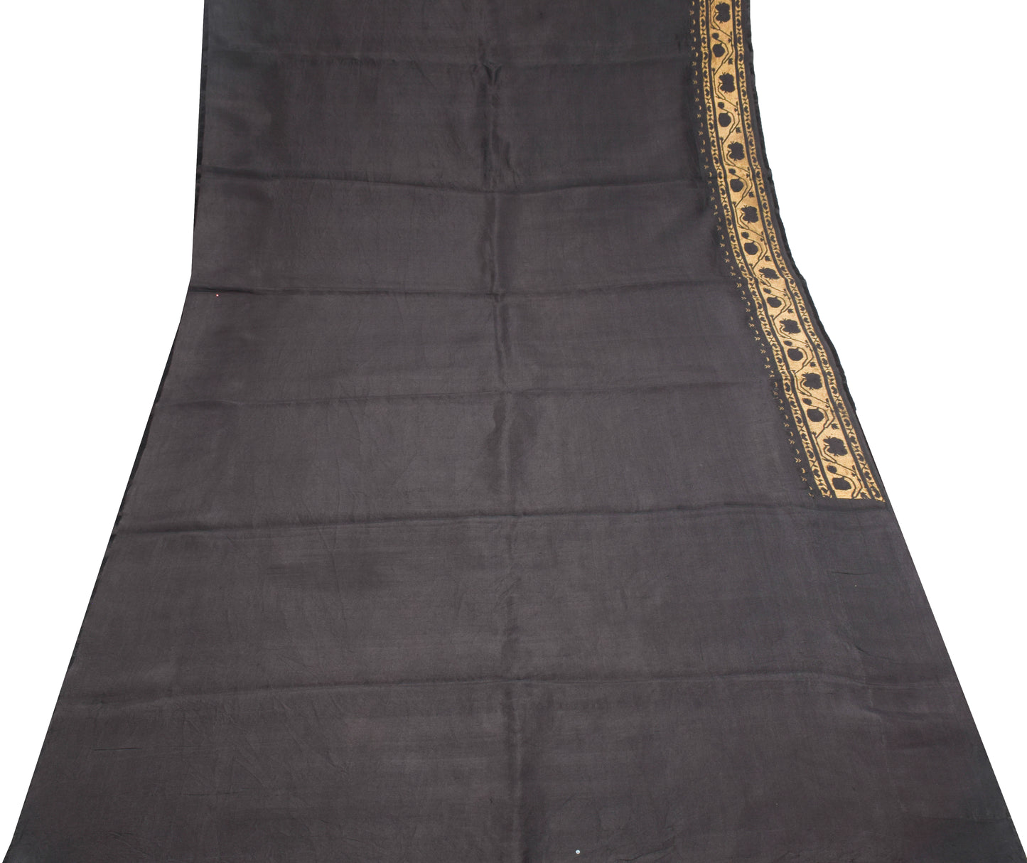 Sushila Vintage HEAVY Black Saree Brocade Border Pallu Pure Silk Sari