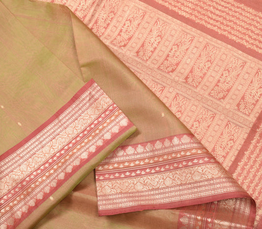 Sushila Vintage Peach Dual Toned Saree Pure Silk Handwoven Traditional Sari Fabric
