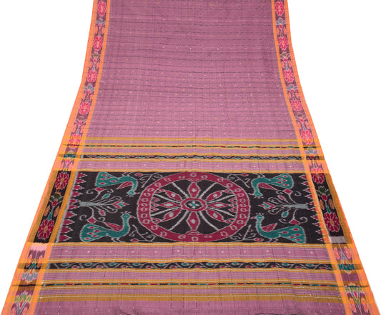 Sushila Vintage Pink Saree Pure Cotton Silk Sambalpuri Ikat Sari Craft Fabric