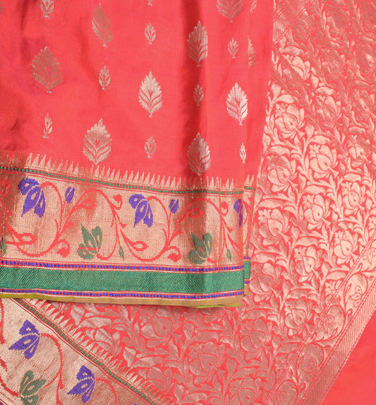 Sushila Vintage Red Banarasi Saree Zari Woven Art Silk Floral Sari Craft Fabric