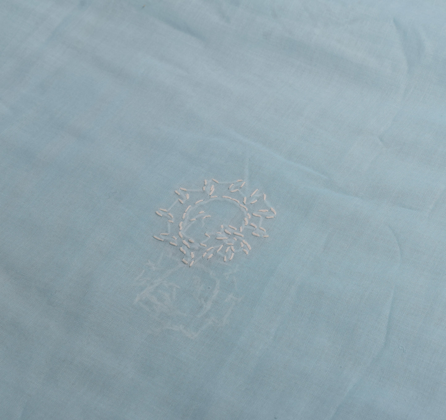 Sushila Vintage Ice Blue Saree Art Cotton Lucknowi Chikankari Sari Craft Fabric