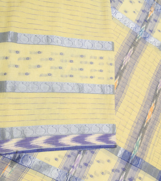 Sushila Vintage Bengal Tant Woven Saree Yellow Blue Pure Cotton Sari Fabric