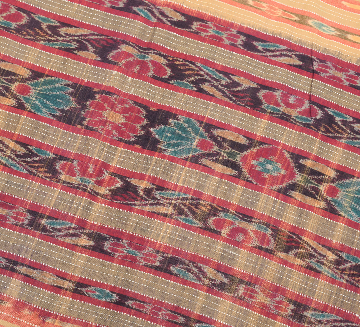 Sushila Vintage Odisha Sambhalpuri Saree Pue Cotton Brown Ikat Sari Fabric