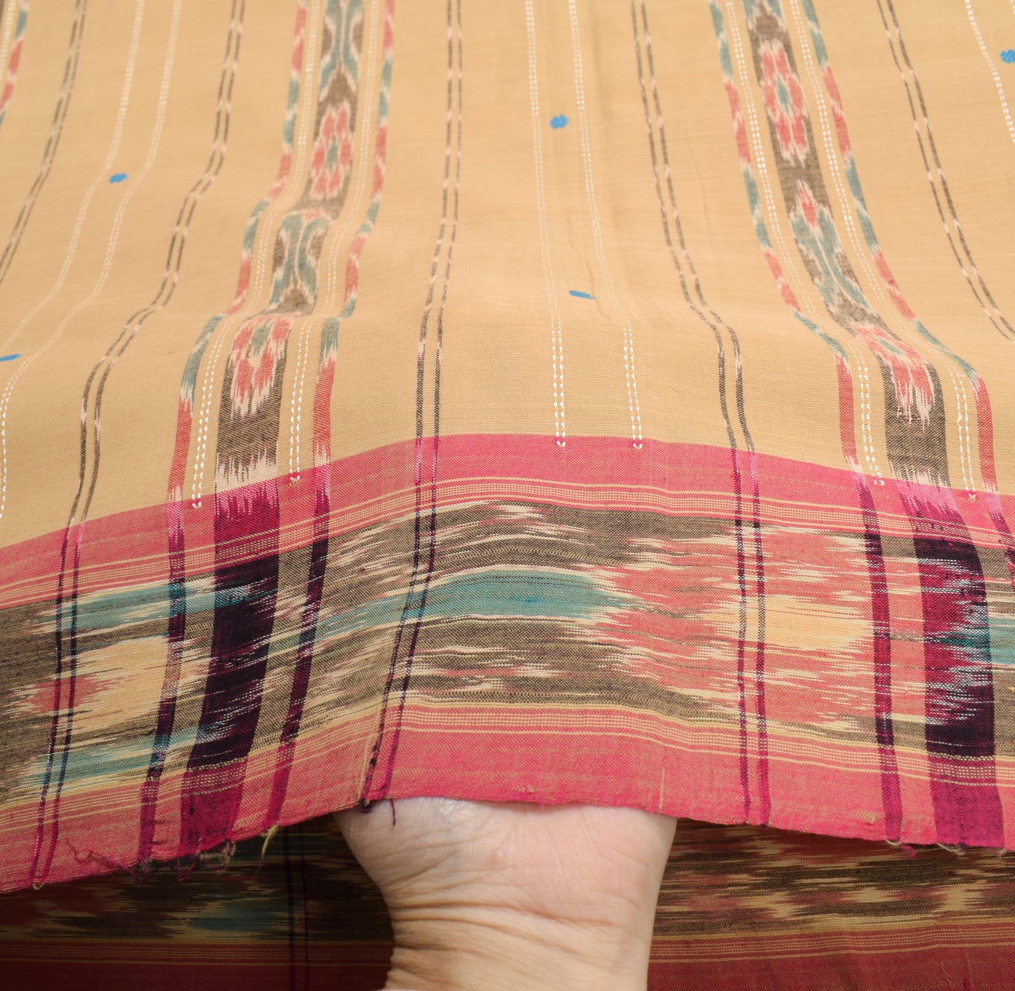 Sushila Vintage Odisha Sambhalpuri Saree Pue Cotton Brown Ikat Sari Fabric