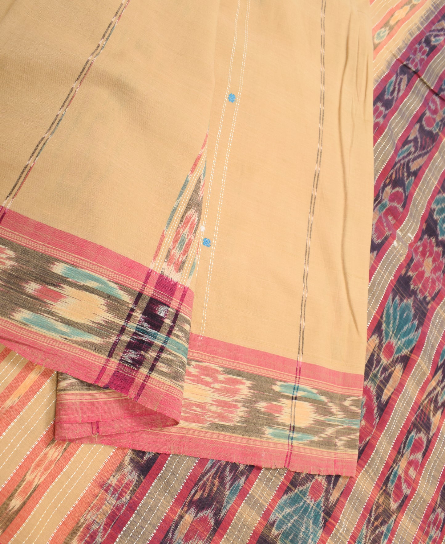 Sushila Vintage Odisha Sambhalpuri Saree Pue Cotton Brown Ikat Sari Fabric