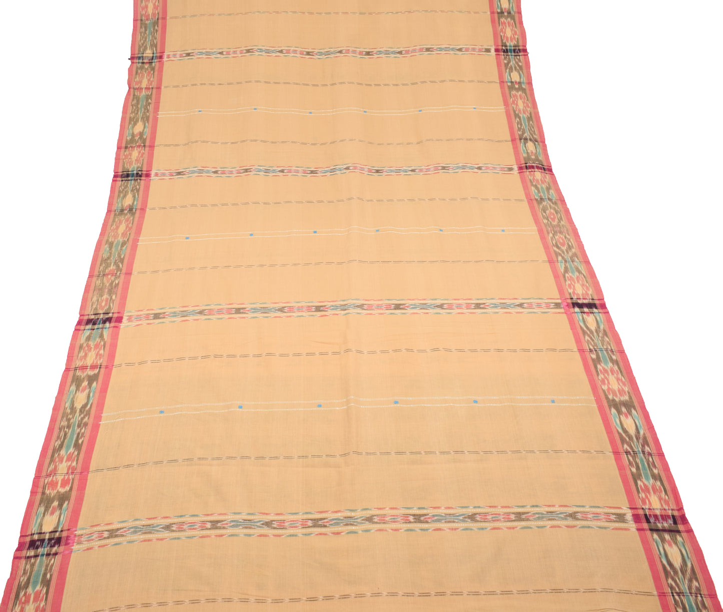 Sushila Vintage Odisha Sambhalpuri Saree Pue Cotton Brown Ikat Sari Fabric