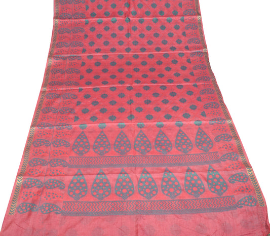 Sushila Vintage Floral Pink Saree Pure Tussar Silk Woven Sari Craft Fabric