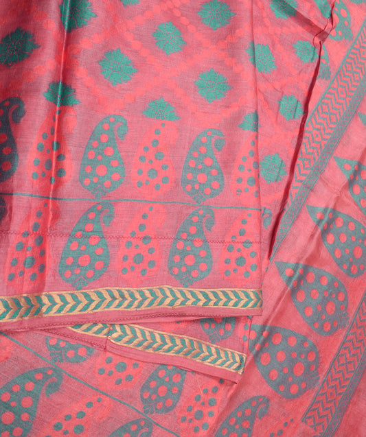 Sushila Vintage Floral Pink Saree Pure Tussar Silk Woven Sari Craft Fabric
