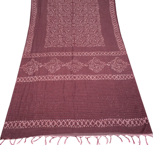 Sushila Vintage Wine Art Cotton Silk Saree Batik Printed & Woven 6YD Sari Fabric